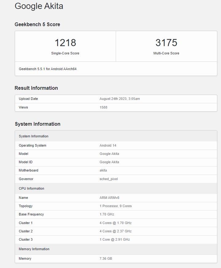 Pixel 8a early benchmark